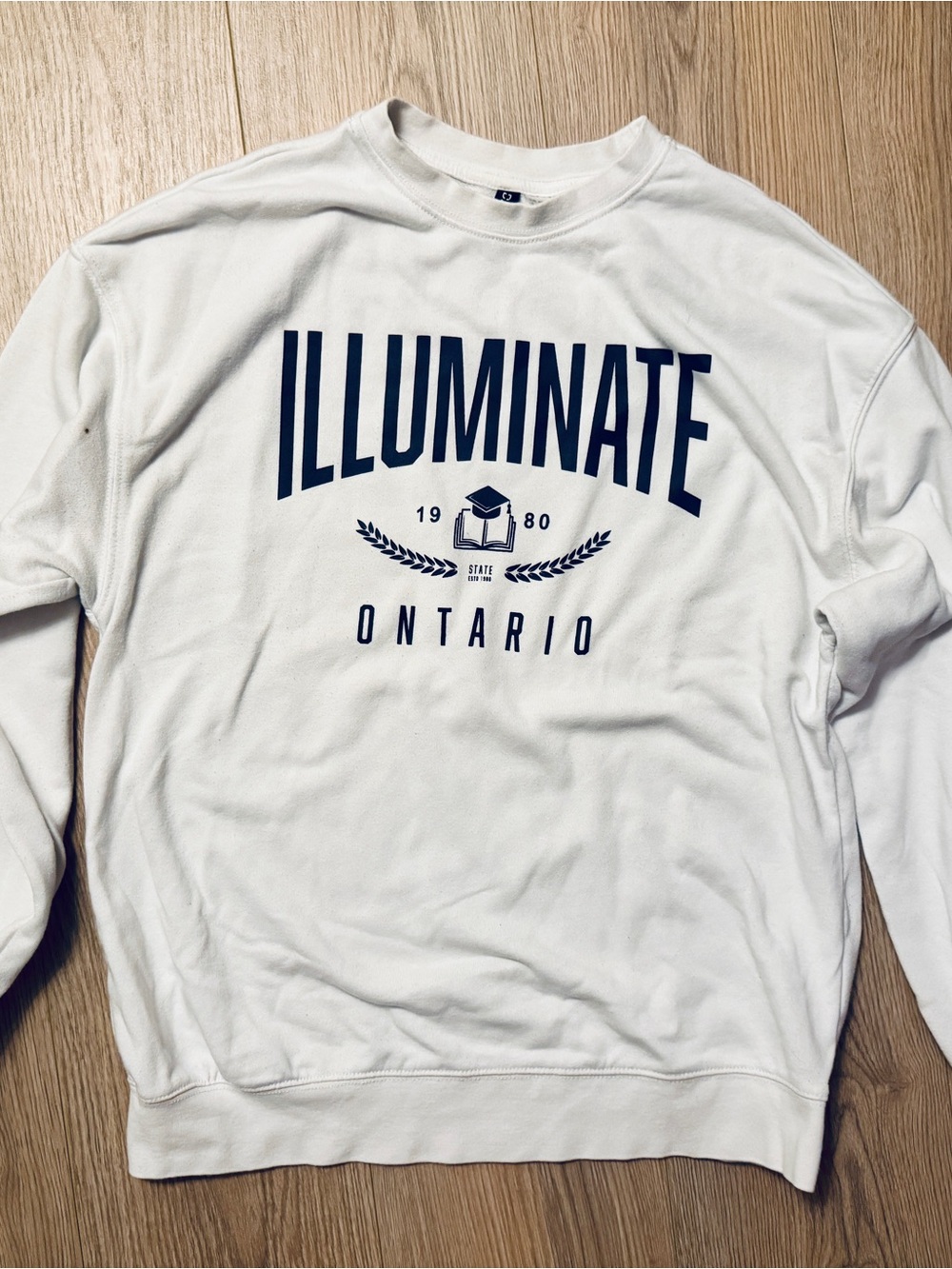 Divided White Crewneck Sweatshirt with Navy 'ILLUMINATE' Graphic